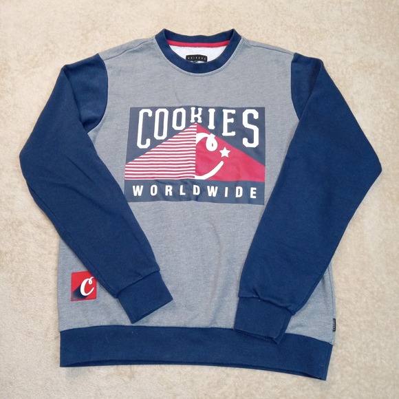 Cookies World Wide Long Sleeve Sweatshirt Gray/Blue Men's Size Medium - Picture 1 of 10
